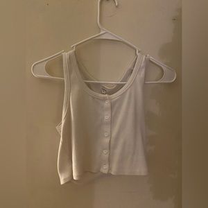 White Basic Button Up Cropped Tank
